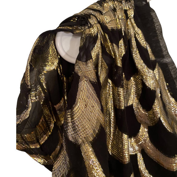 Glam Black and Gold Shimmery Short Sleeve Dress‎ or Tunic 100% Silk Y2K Made USA - Picture 5 of 9
